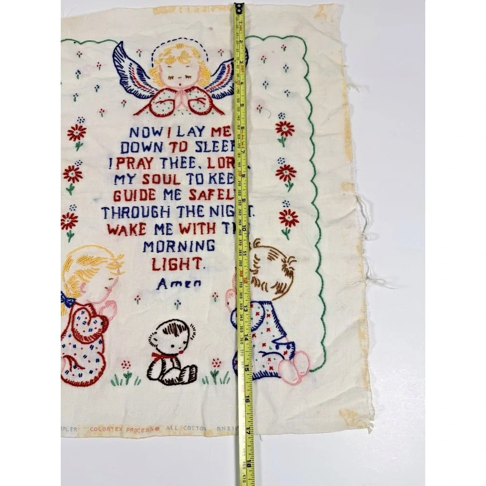 VTG Embroidery Needlepoint Piece Children Bedtime Prayer Girl Boy Angel Unframed